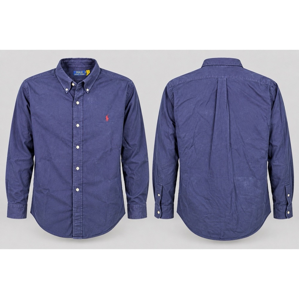 Ralph Lauren Button Down Shirt Mens 3XB Blue  Solid Big And Tall Cotton LS